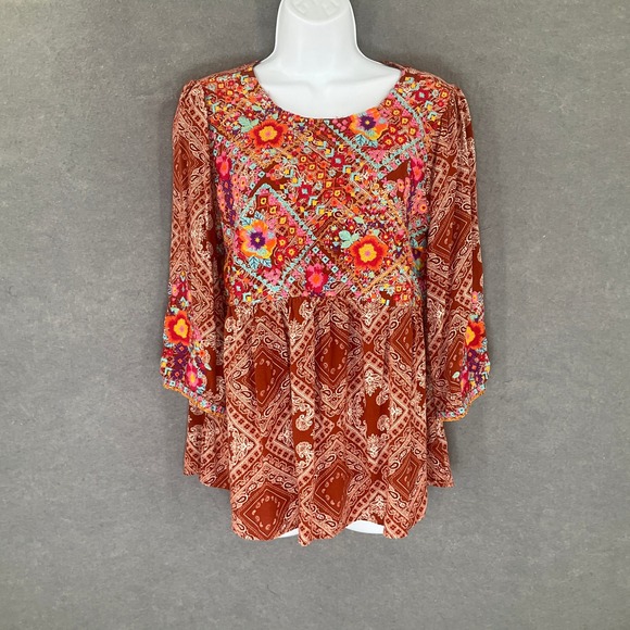 Savanna Jane Tops - Savanna Jane Embroidered Floral Paisley Peasant Blouse‎ Top Womens Sz M